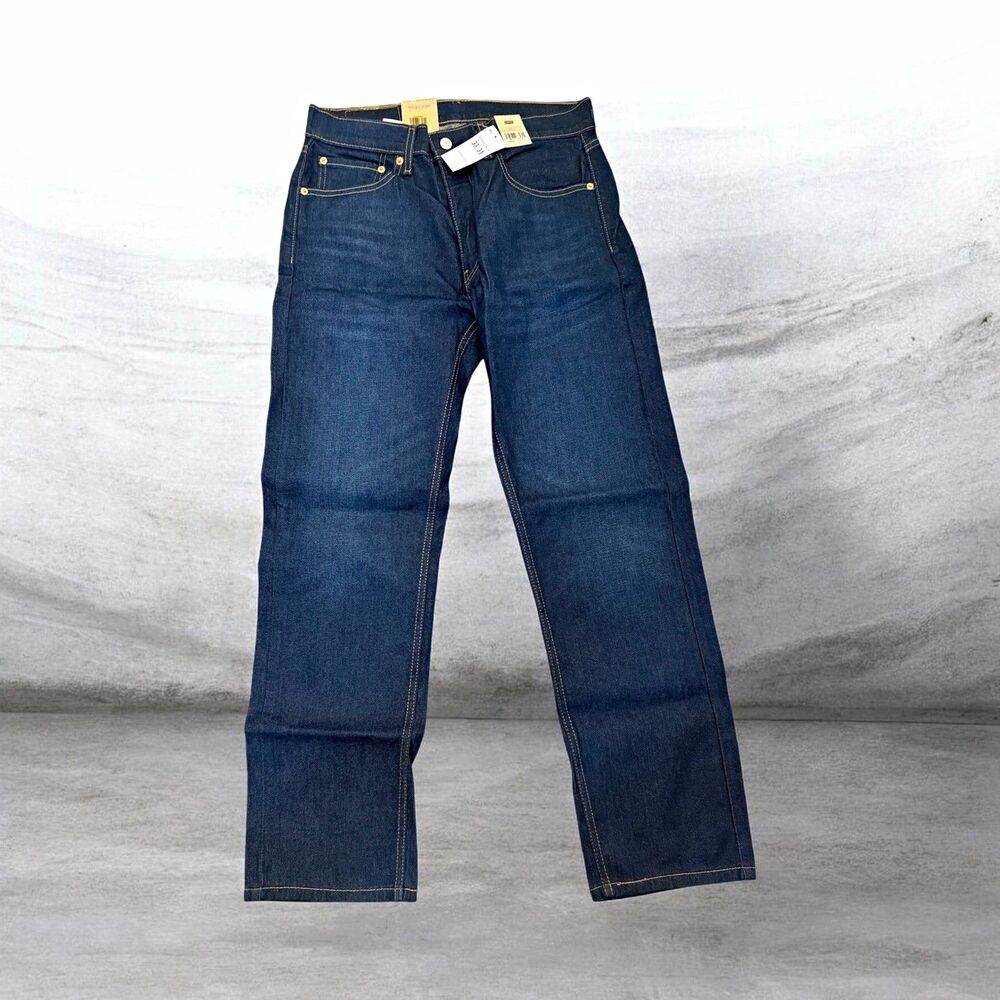Levi's Men's Regular Fit Straight Leg Dark Wash Blue Stretch Denim Jeans Logo